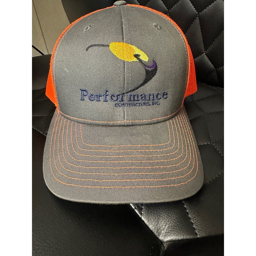 Richardson 112 Trucker Hat Performance Contractors Grey Neon Orange Snapback Cap